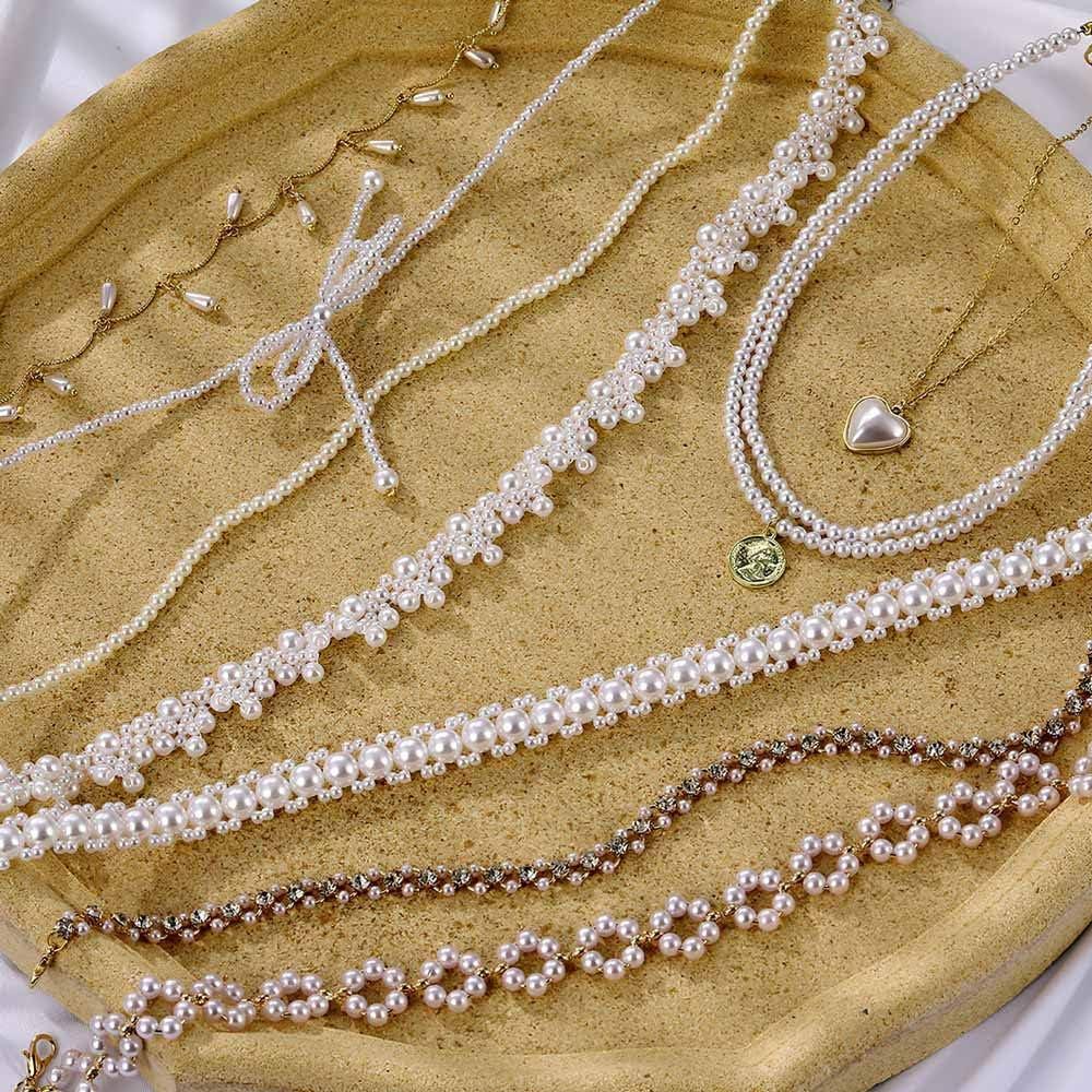 image17IF Pearl Necklace for Women Pretty Choker Chain for Girl 132inch and 2inch Adjustable Chain PBow