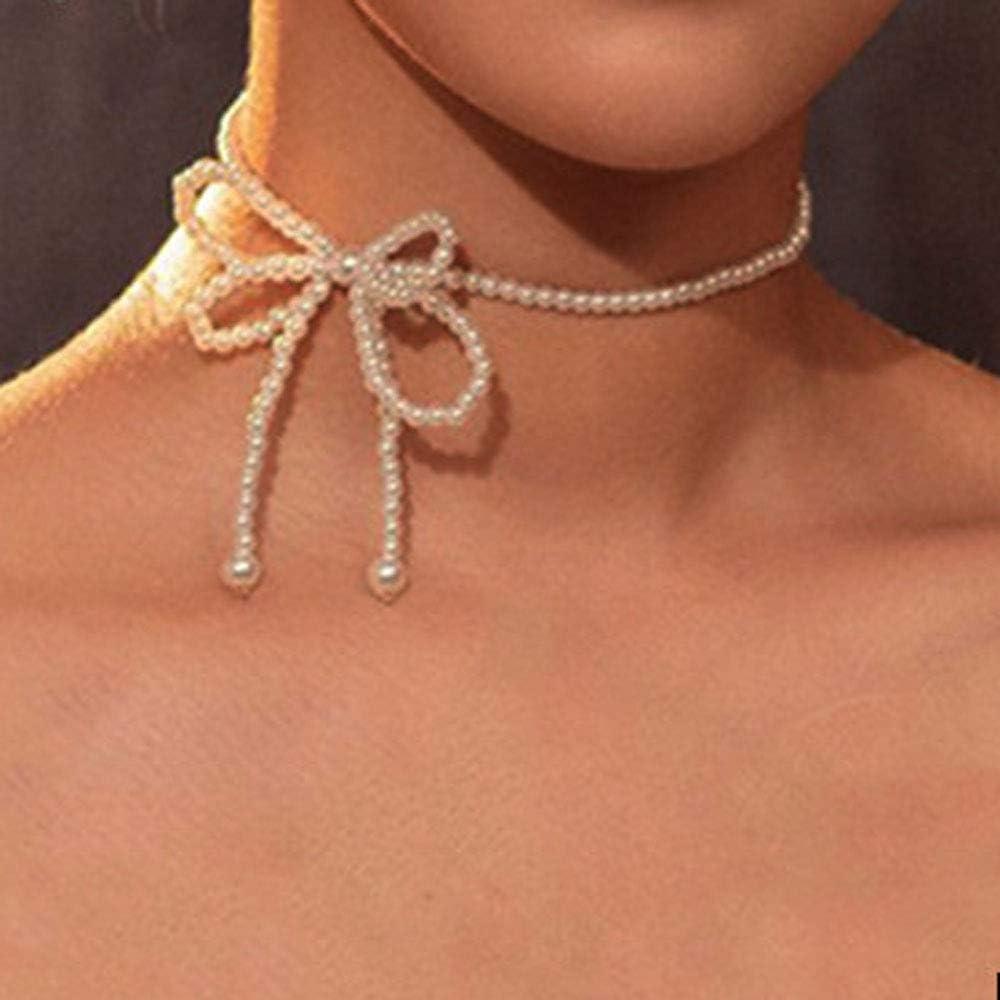 image17IF Pearl Necklace for Women Pretty Choker Chain for Girl 132inch and 2inch Adjustable Chain PBow