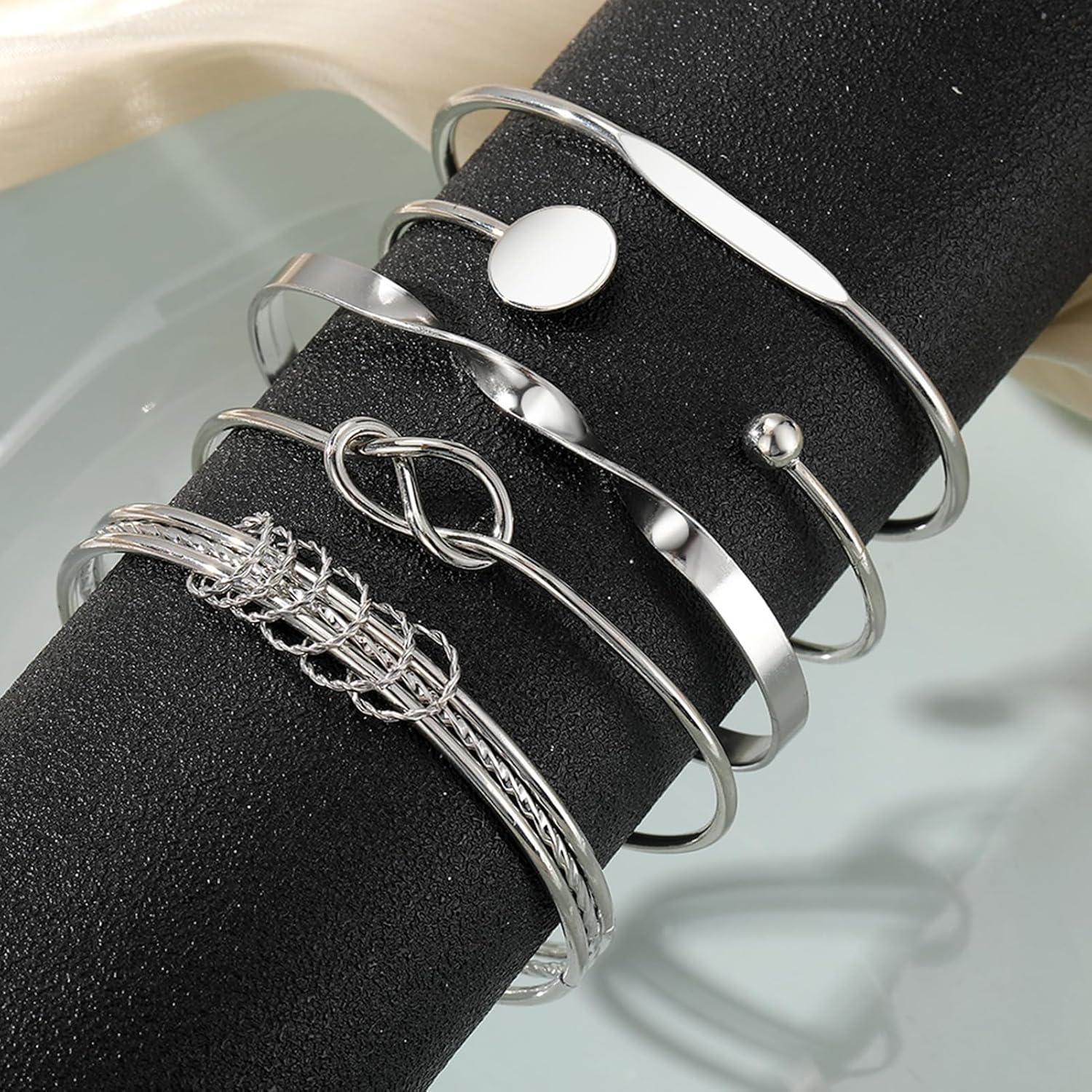 image17IF Silver Bangle Bracelet For Women 14k Plated Multi Layer Cuff Bracelets Set Trendy Boho Textured Indian Punk Chunky Cable Smooth Bangles Elegance Stack Minimalist Jewelry GiftTogether