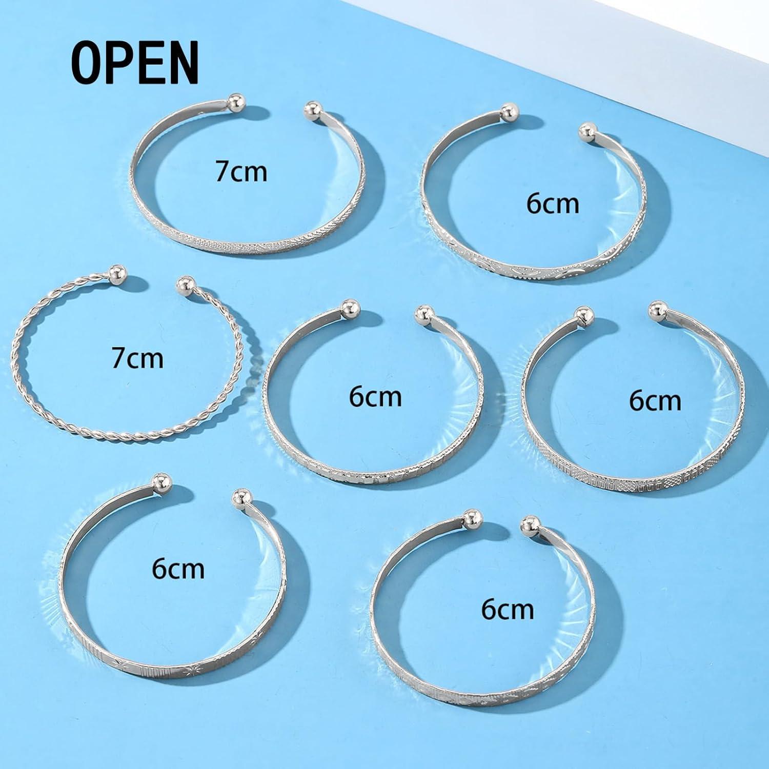 image17IF Silver Bangle Bracelet For Women 14k Plated Multi Layer Cuff Bracelets Set Trendy Boho Textured Indian Punk Chunky Cable Smooth Bangles Elegance Stack Minimalist Jewelry GiftBoho