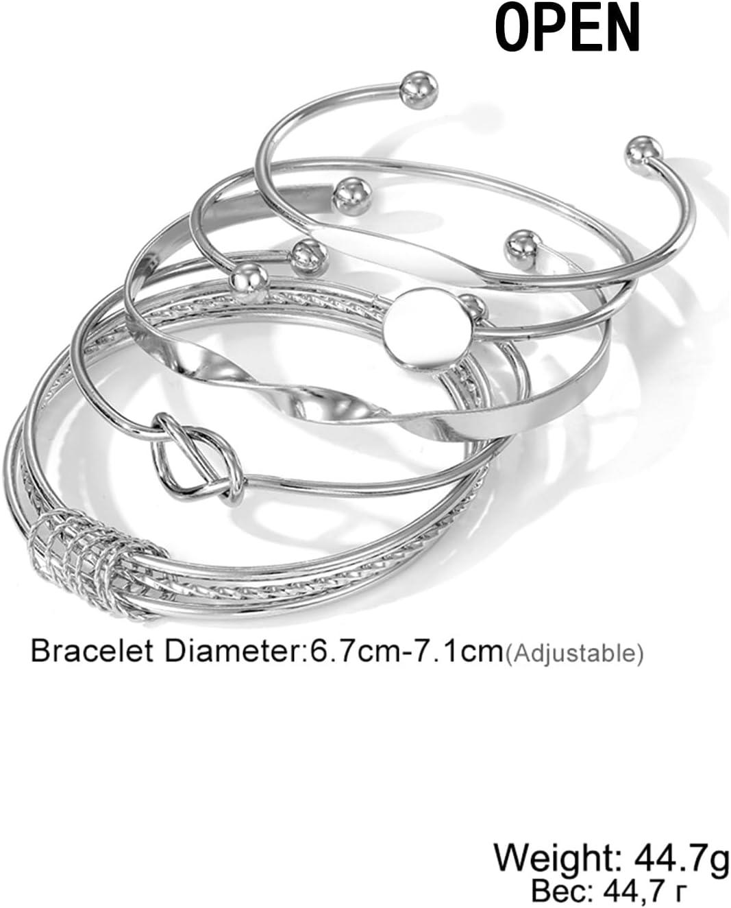 image17IF Silver Bangle Bracelet For Women 14k Plated Multi Layer Cuff Bracelets Set Trendy Boho Textured Indian Punk Chunky Cable Smooth Bangles Elegance Stack Minimalist Jewelry GiftTogether