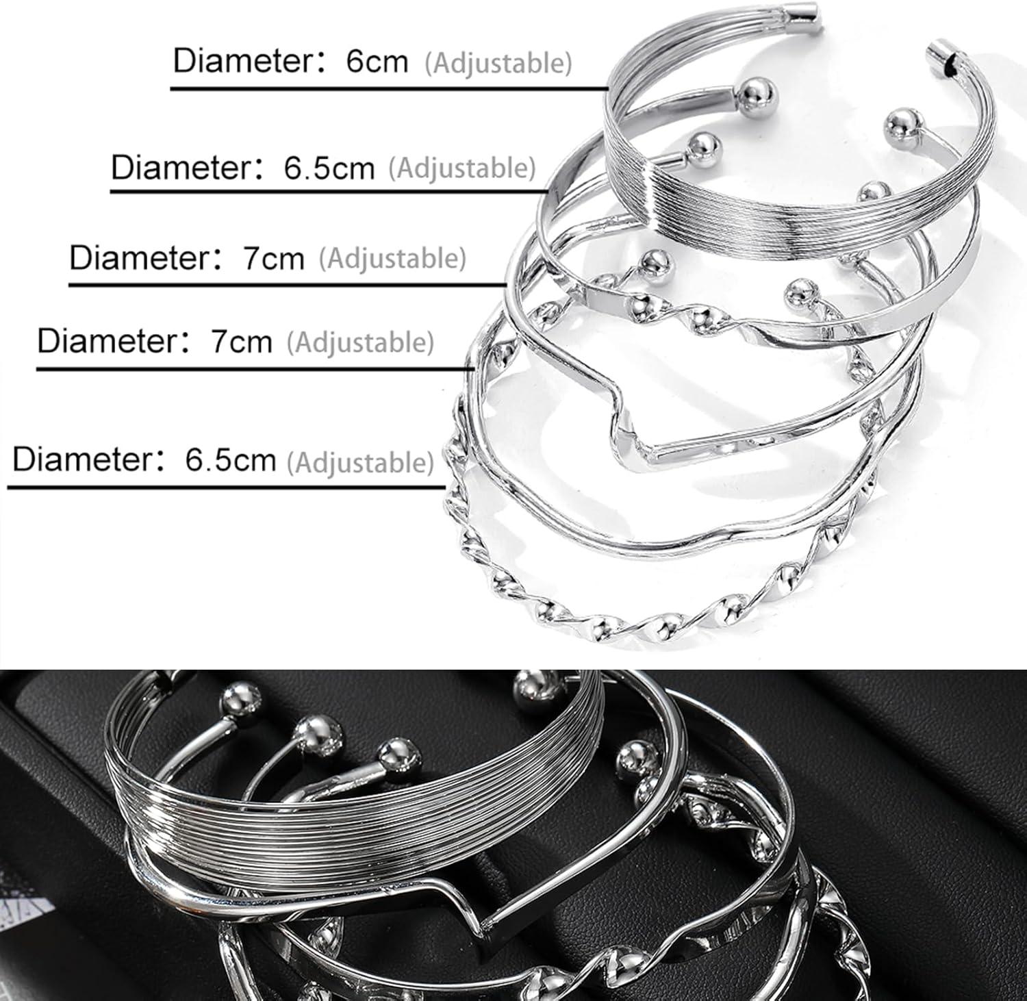 image17IF Silver Bangle Bracelet for Women 14k Multilayer Charm Textured Stackable Bracelets Lightning Bangles Indian Chunky Cuff Fashion Jewelry Gift5pcs Lightning