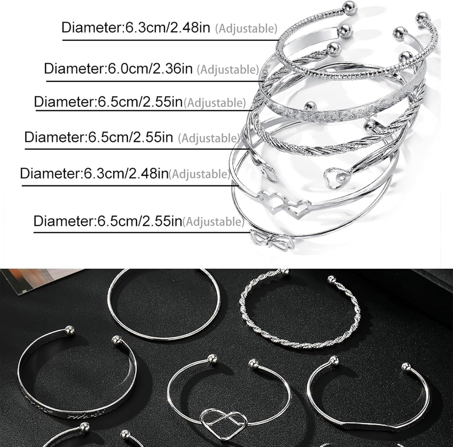 image17IF Silver Bangle Bracelet for Women 14k Multilayer Charm Textured Stackable Bracelets Lightning Bangles Indian Chunky Cuff Fashion Jewelry Gift6pcs Butter