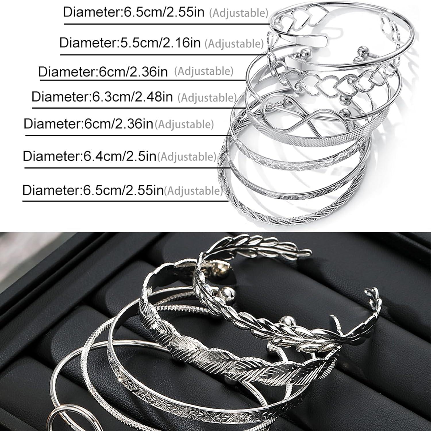 image17IF Silver Bangle Bracelet for Women 14k Multilayer Charm Textured Stackable Bracelets Lightning Bangles Indian Chunky Cuff Fashion Jewelry Gift7pcs Big Heart