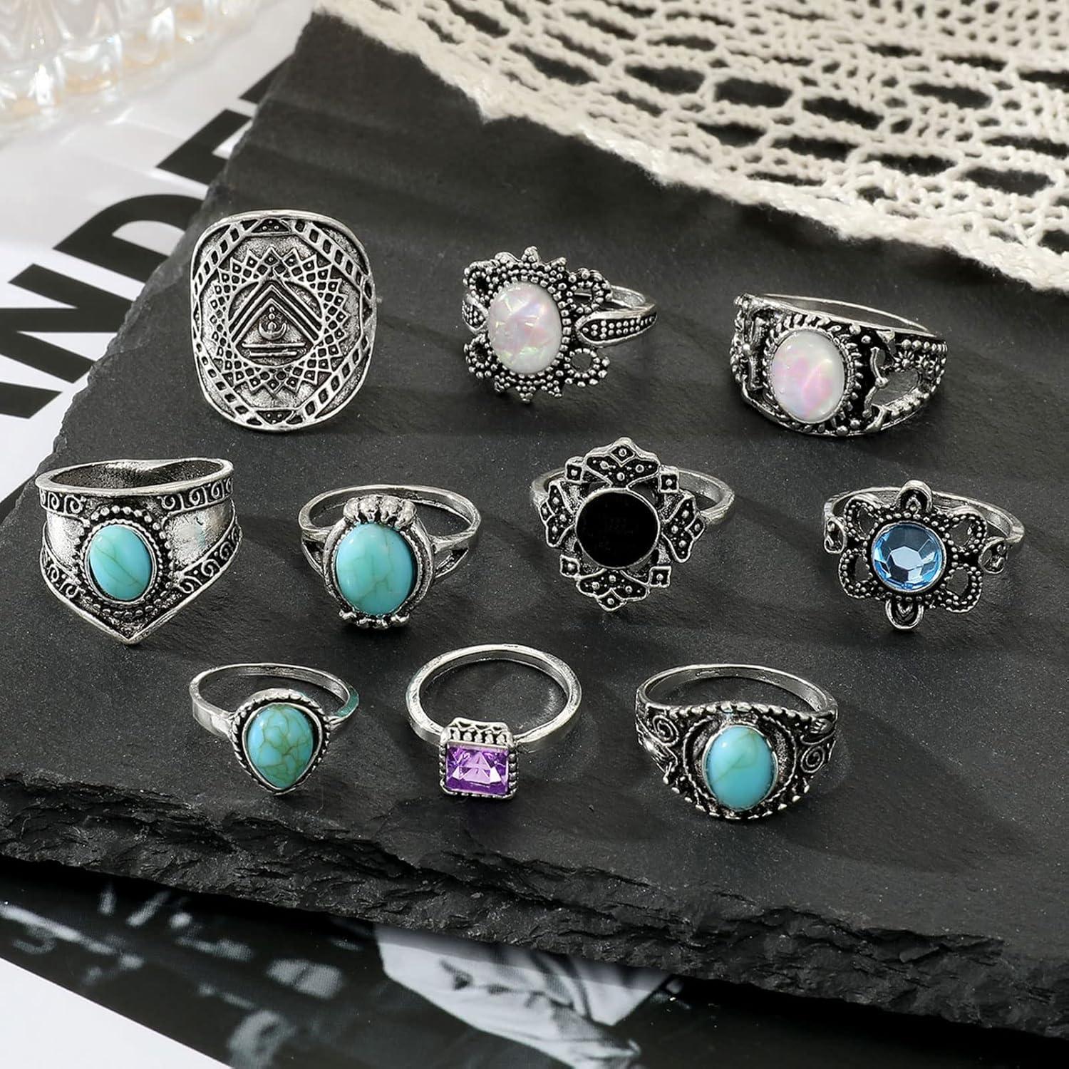 image17IF Vintage Silver Knuckle Rings Set for Women Men Chunky Rings Aesthetic Snake Grunge Stackable Gothic Ring Adjustable Y2K Punk Bulky Boho Finger Alt of Rings Stacking Fairy Skull Frog Heart Star Flower Midi Ring Pack85