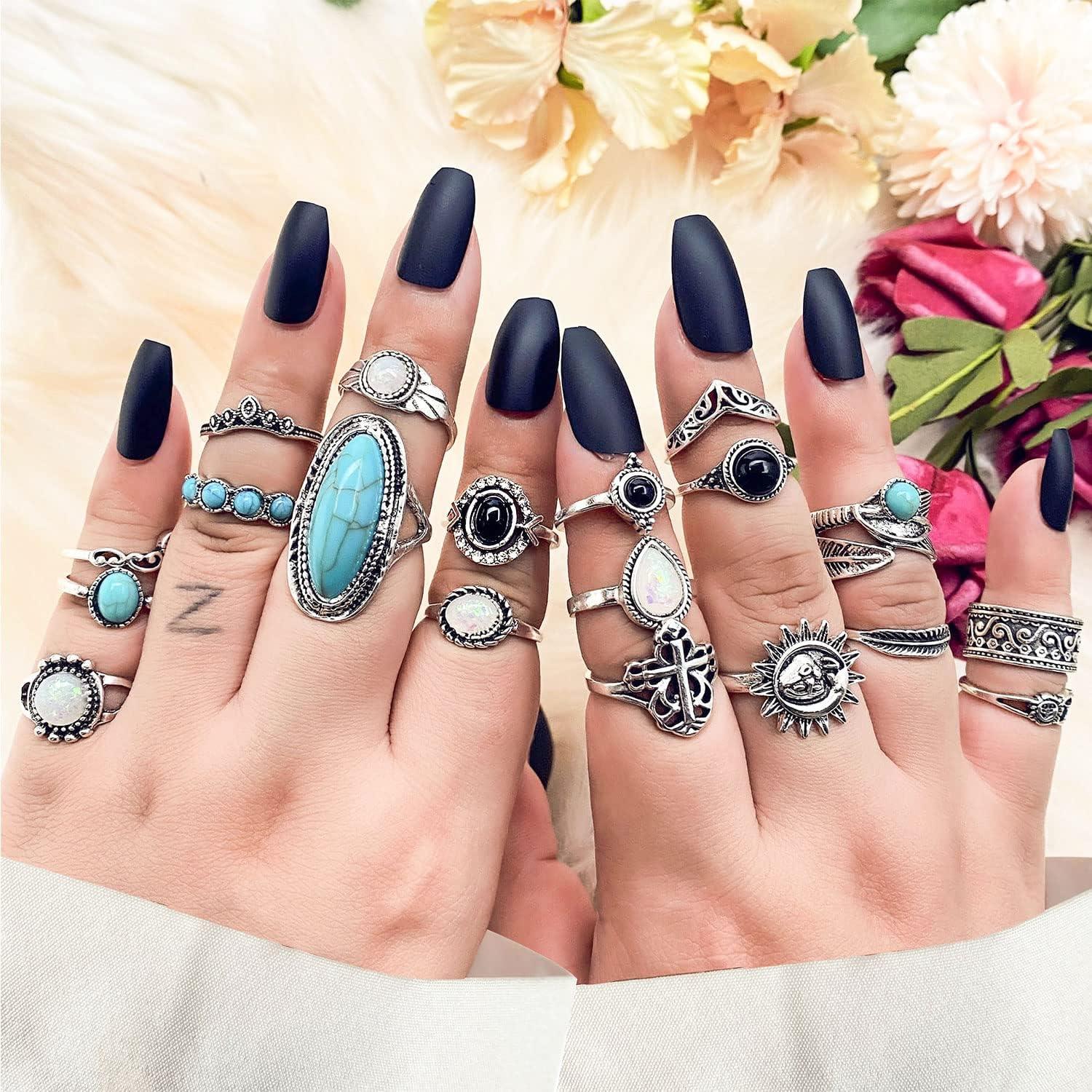 image17IF Vintage Silver Knuckle Rings Set for Women Men Chunky Rings Aesthetic Snake Grunge Stackable Gothic Ring Adjustable Y2K Punk Bulky Boho Finger Alt of Rings Stacking Fairy Skull Frog Heart Star Flower Midi Ring Pack19