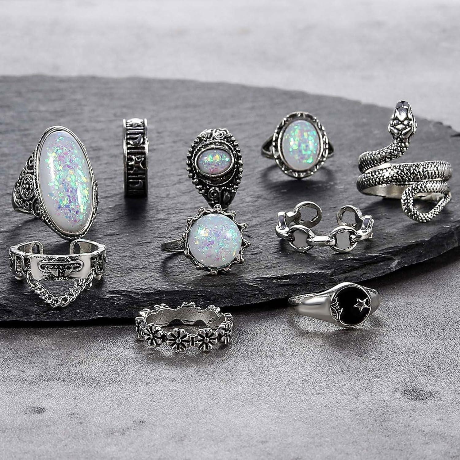 image17IF Vintage Silver Knuckle Rings Set for Women Men Chunky Rings Aesthetic Snake Grunge Stackable Gothic Ring Adjustable Y2K Punk Bulky Boho Finger Alt of Rings Stacking Fairy Skull Frog Heart Star Flower Midi Ring Pack42