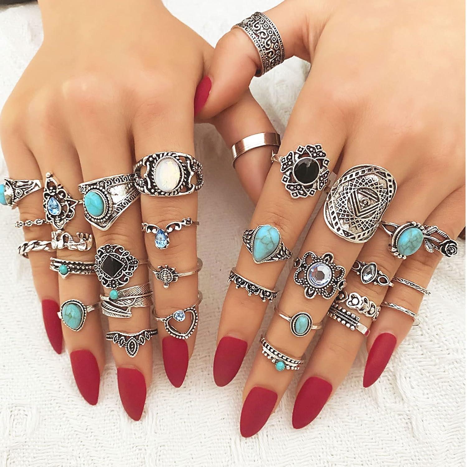 image17IF Vintage Silver Knuckle Rings Set for Women Men Chunky Rings Aesthetic Snake Grunge Stackable Gothic Ring Adjustable Y2K Punk Bulky Boho Finger Alt of Rings Stacking Fairy Skull Frog Heart Star Flower Midi Ring Pack85