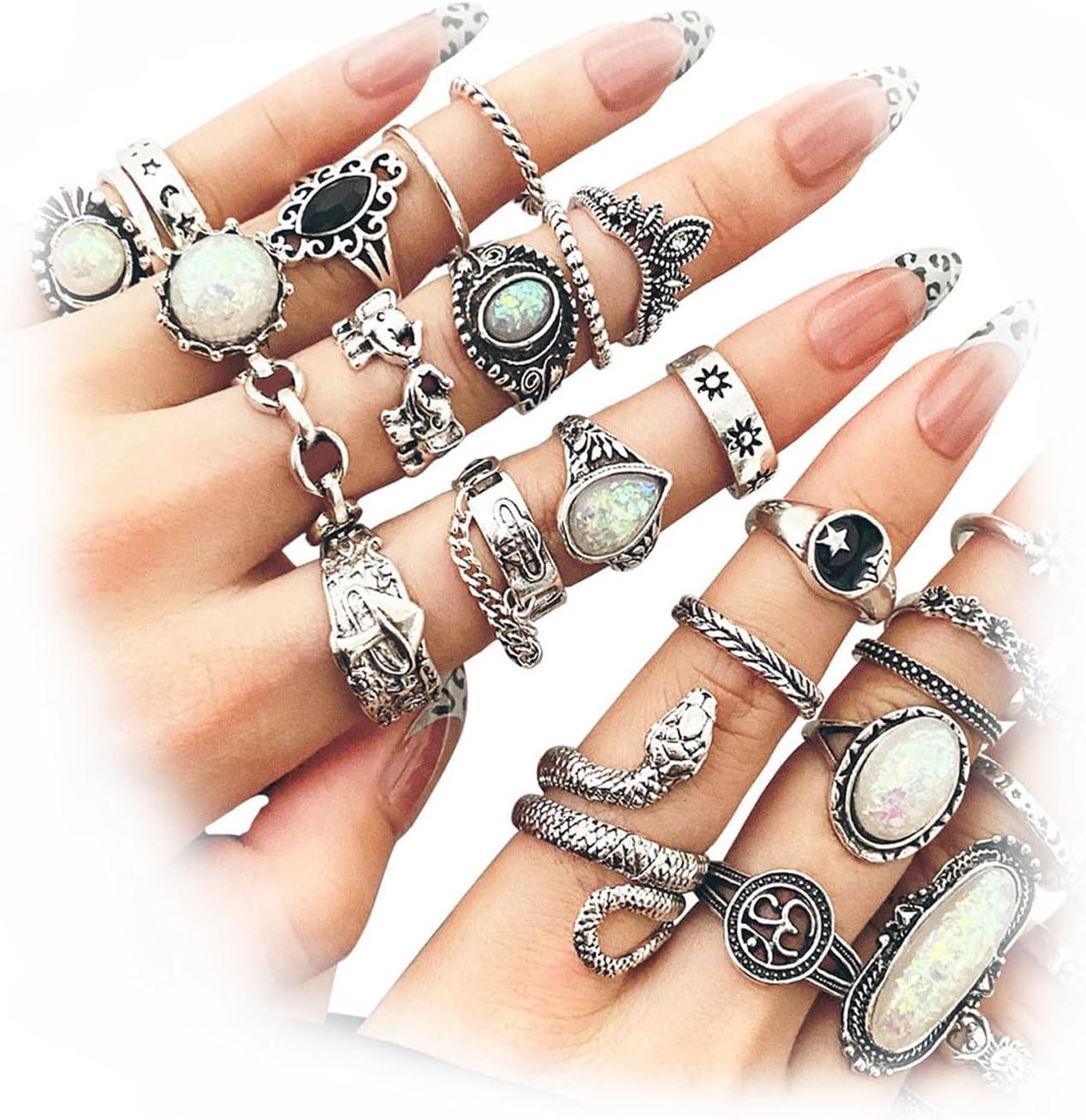 image17IF Vintage Silver Knuckle Rings Set for Women Men Chunky Rings Aesthetic Snake Grunge Stackable Gothic Ring Adjustable Y2K Punk Bulky Boho Finger Alt of Rings Stacking Fairy Skull Frog Heart Star Flower Midi Ring Pack42