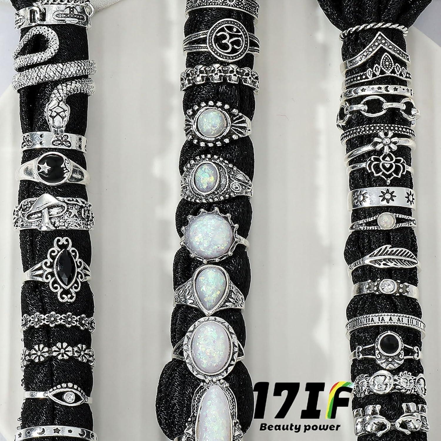image17IF Vintage Silver Knuckle Rings Set for Women Men Chunky Rings Aesthetic Snake Grunge Stackable Gothic Ring Adjustable Y2K Punk Bulky Boho Finger Alt of Rings Stacking Fairy Skull Frog Heart Star Flower Midi Ring Pack42