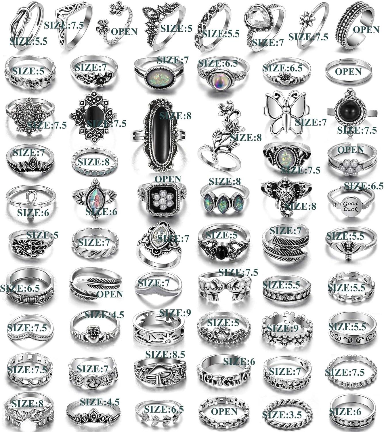 image17IF Vintage Silver Knuckle Rings Set for Women Men Chunky Rings Aesthetic Snake Grunge Stackable Gothic Ring Adjustable Y2K Punk Bulky Boho Finger Alt of Rings Stacking Fairy Skull Frog Heart Star Flower Midi Ring Pack60
