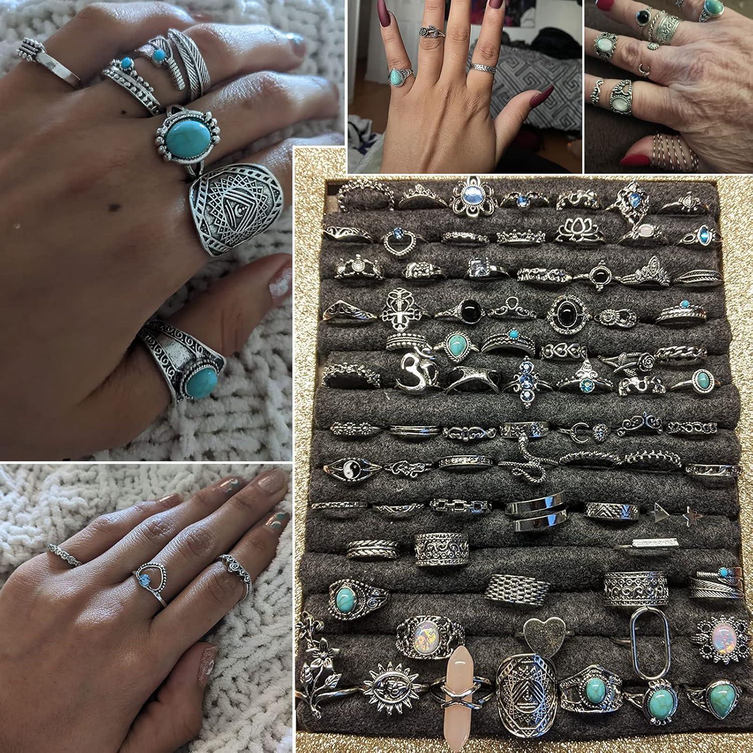image17IF Vintage Silver Knuckle Rings Set for Women Men Chunky Rings Aesthetic Snake Grunge Stackable Gothic Ring Adjustable Y2K Punk Bulky Boho Finger Alt of Rings Stacking Fairy Skull Frog Heart Star Flower Midi Ring Pack85