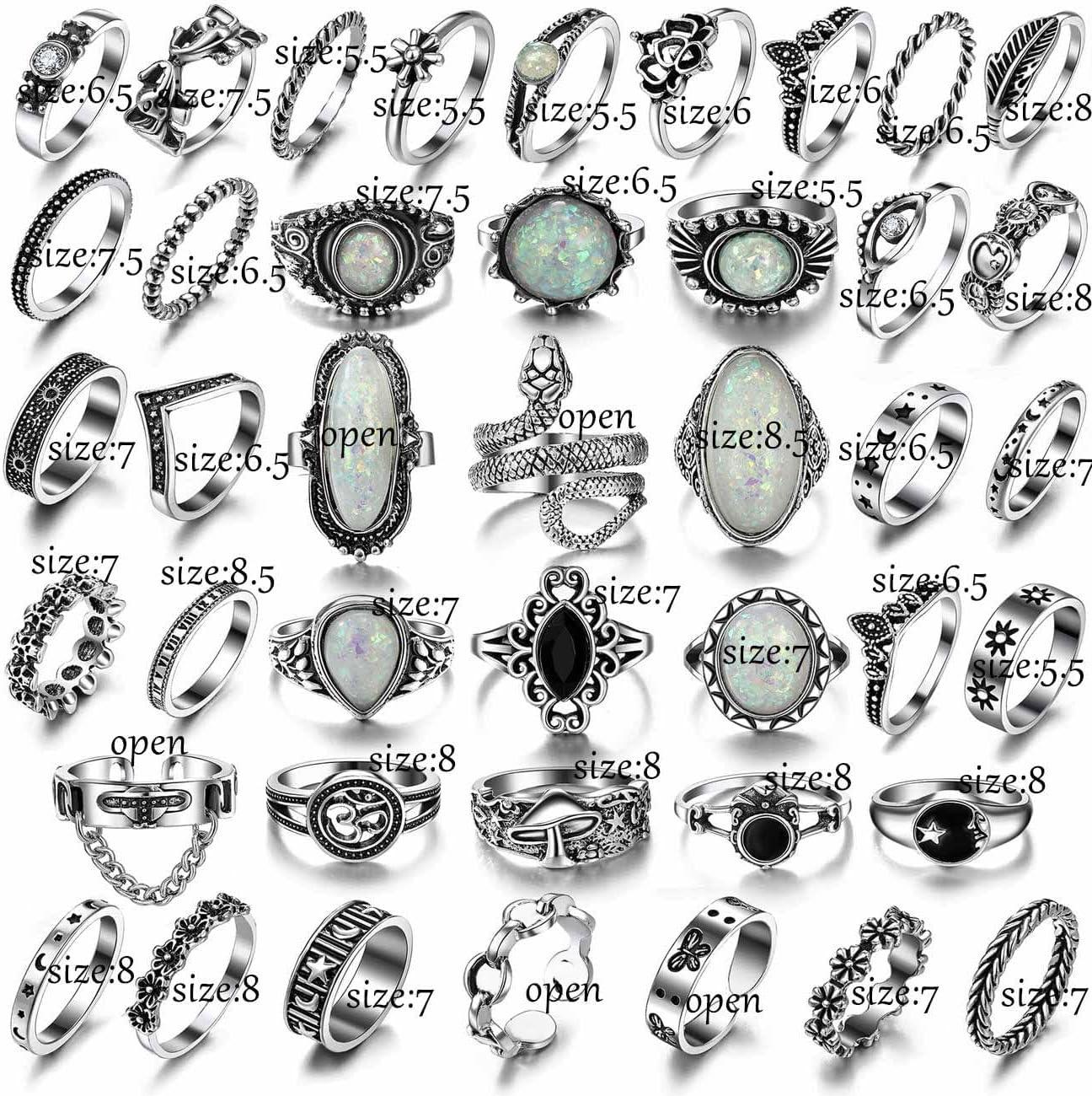 image17IF Vintage Silver Knuckle Rings Set for Women Men Chunky Rings Aesthetic Snake Grunge Stackable Gothic Ring Adjustable Y2K Punk Bulky Boho Finger Alt of Rings Stacking Fairy Skull Frog Heart Star Flower Midi Ring Pack42