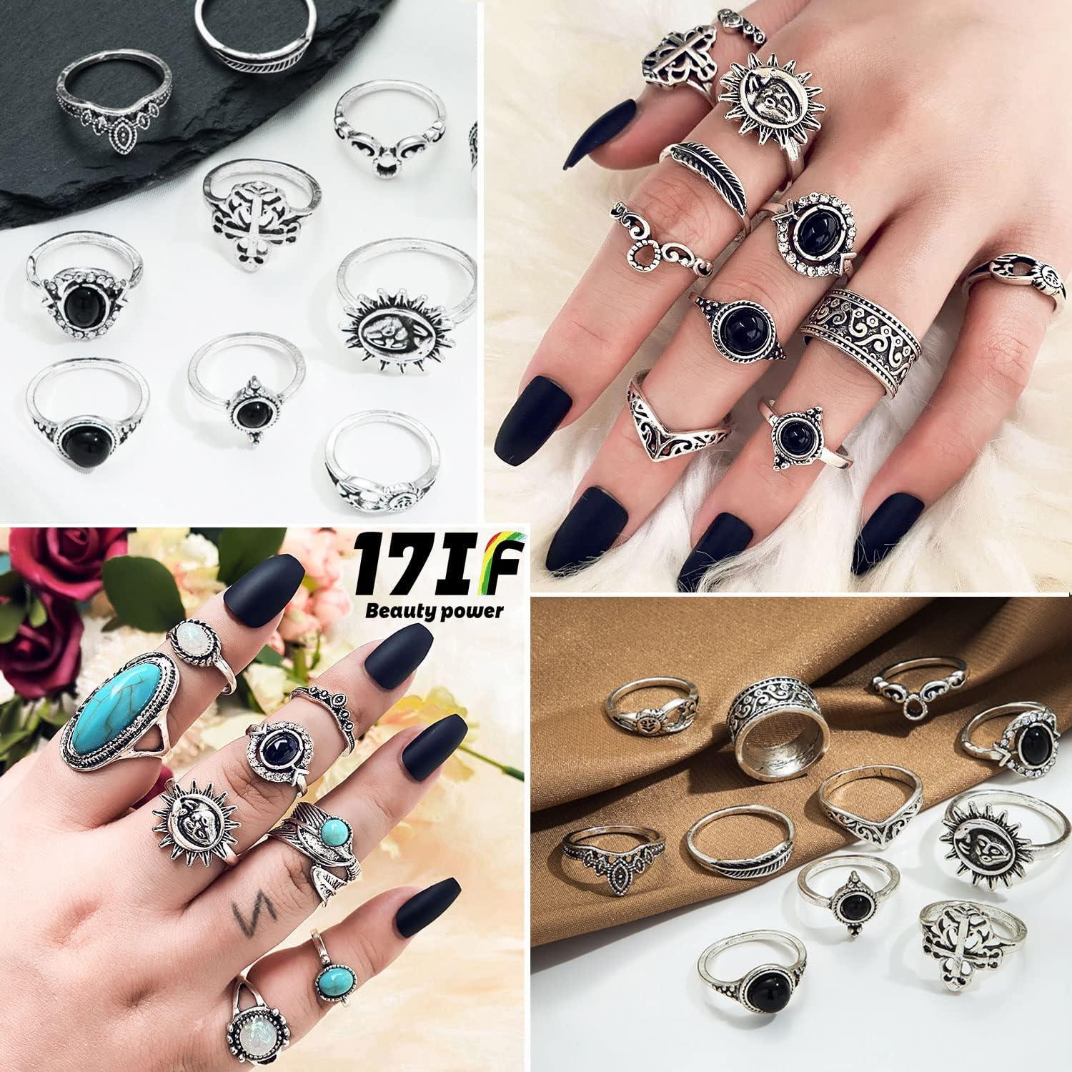 image17IF Vintage Silver Knuckle Rings Set for Women Men Chunky Rings Aesthetic Snake Grunge Stackable Gothic Ring Adjustable Y2K Punk Bulky Boho Finger Alt of Rings Stacking Fairy Skull Frog Heart Star Flower Midi Ring Pack19