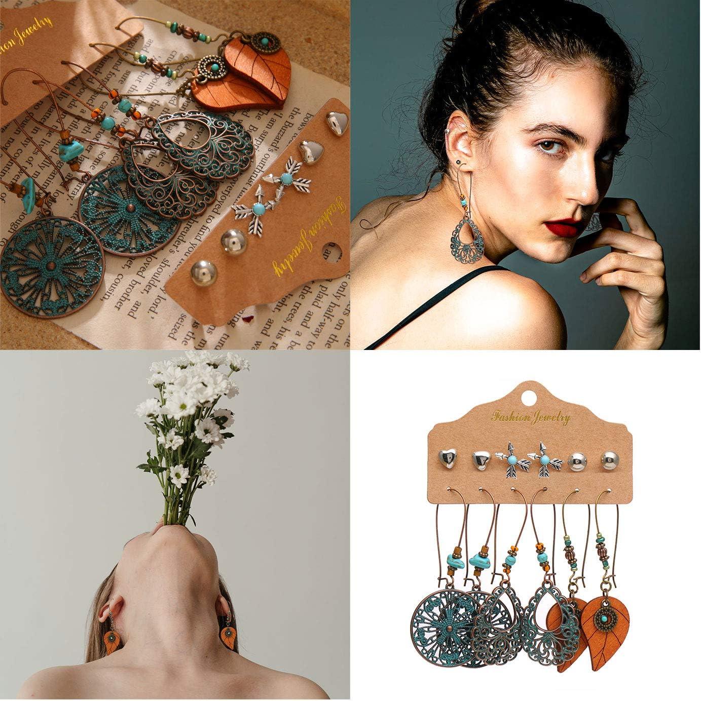 image36 pairs Boho Classic Vintage Drop Dangle Earrings Set for Women National Style Hollow Heart Shaped Alloy Studs Wood Leaf Handmade beading Eardrop