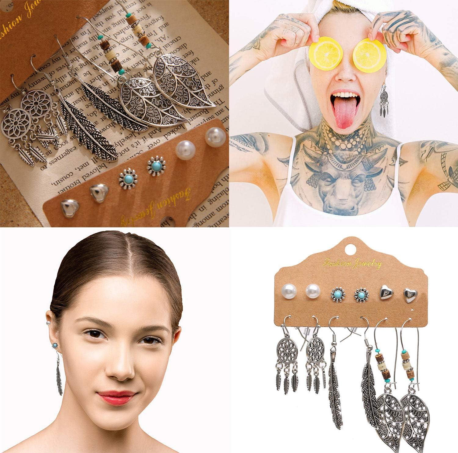 image36 pairs Boho Classic Vintage Drop Dangle Earrings Set for Women National Style Hollow Heart Shaped Alloy Studs Wood Leaf Handmade beading Eardrop