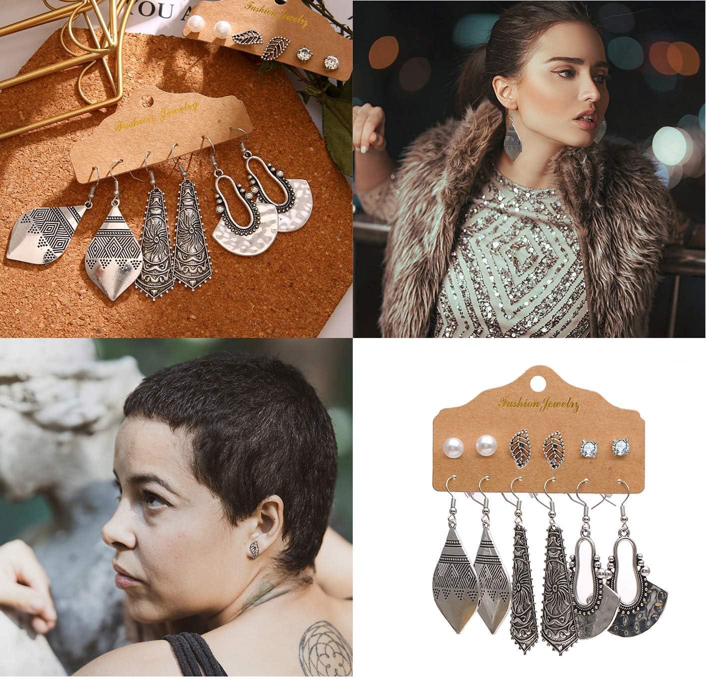 image36 pairs Boho Classic Vintage Drop Dangle Earrings Set for Women National Style Hollow Heart Shaped Alloy Studs Wood Leaf Handmade beading Eardrop