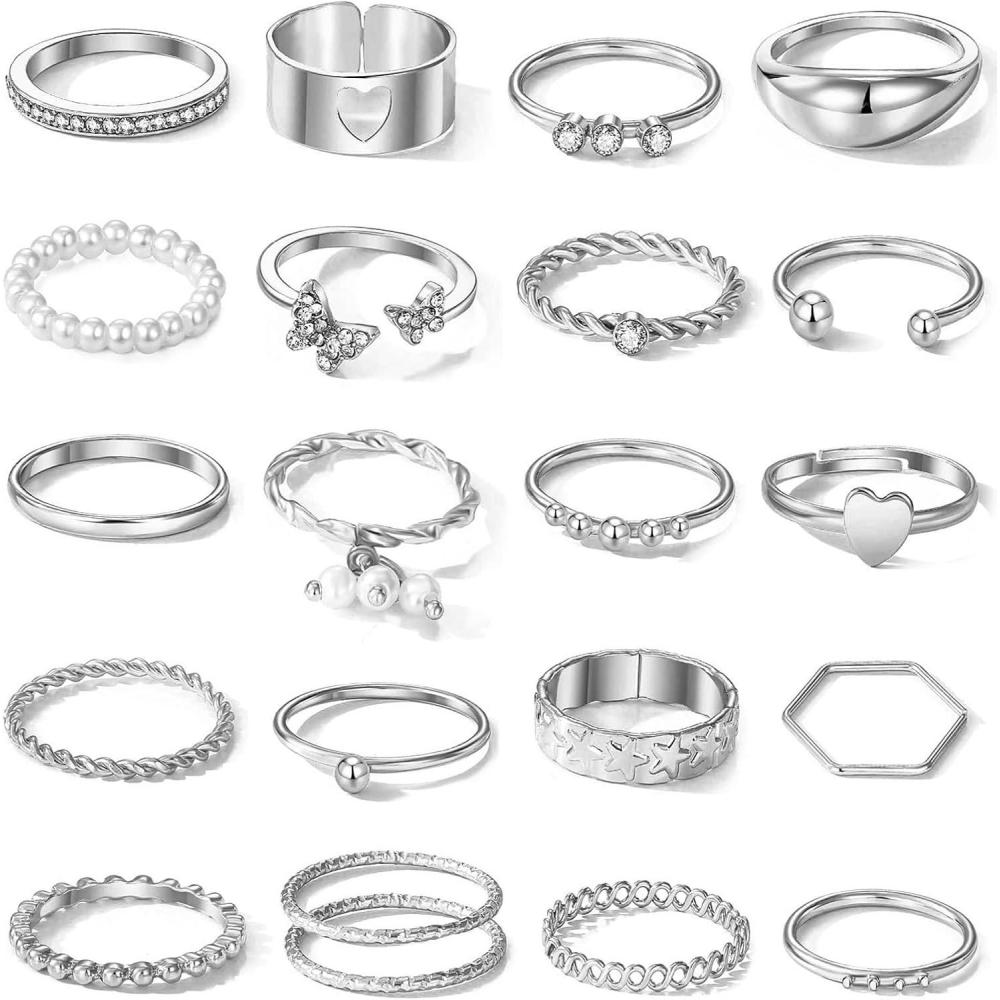 image17IF 21 Pcs Gold Vintage Knuckle Rings Set Boho Crystal Finger Ring Aesthetic Pearl Sparkle Butterfly Chunky Ring Silver Heart Star Stackable Midi Ring Pack