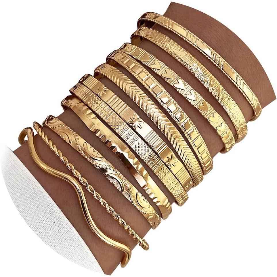 image17IF Gold Bangle Bracelet For Women 14k Multilayer Charm Textured Stackable Bracelets Boho Indian Chunky Cuff Fashion Jewelry Gift11PWave