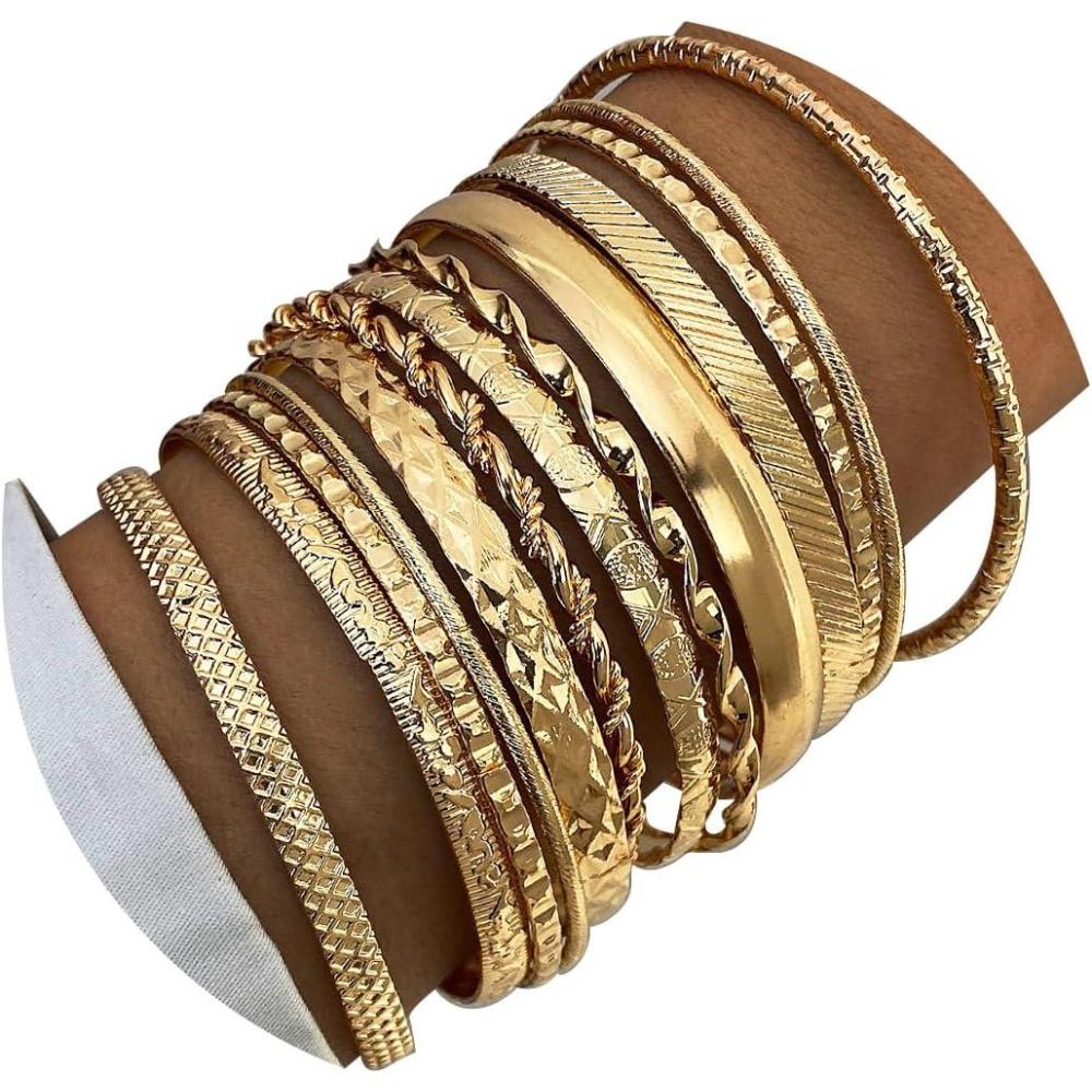 image17IF Gold Bangle Bracelet For Women 14k Multilayer Charm Textured Stackable Bracelets Boho Indian Chunky Cuff Fashion Jewelry Gift13PBoho