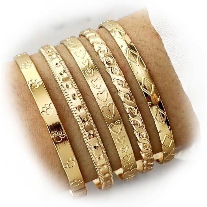 image17IF Gold Bangle Bracelet For Women 14k Plated Multi Layer Cuff Bracelets Set Trendy Boho Textured Indian Punk Chunky Cable Smooth Bangles Elegance Stack Minimalist Jewelry GiftFoot