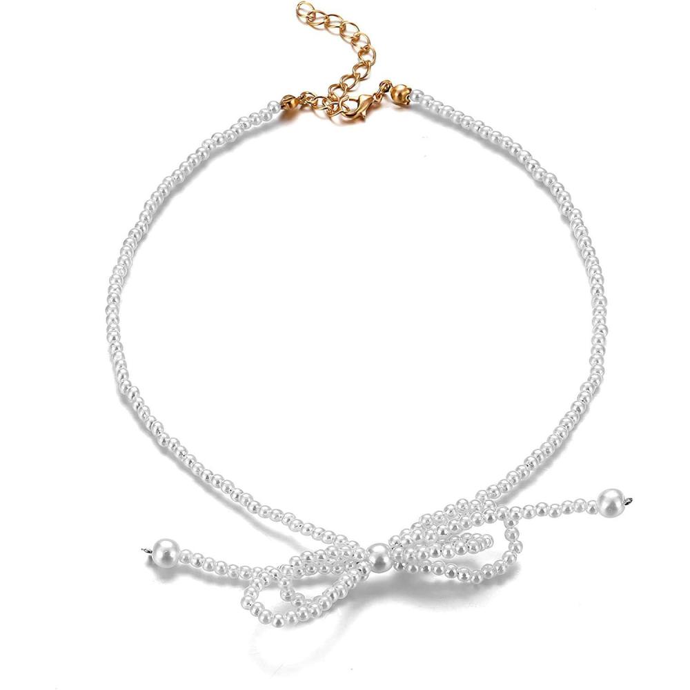 image17IF Pearl Necklace for Women Pretty Choker Chain for Girl 132inch and 2inch Adjustable Chain PBow