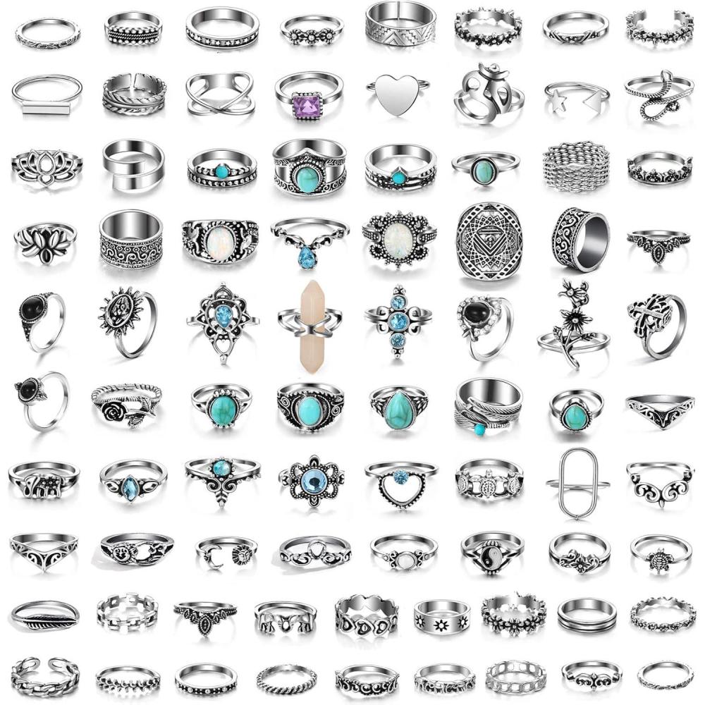 image17IF Vintage Silver Knuckle Rings Set for Women Men Chunky Rings Aesthetic Snake Grunge Stackable Gothic Ring Adjustable Y2K Punk Bulky Boho Finger Alt of Rings Stacking Fairy Skull Frog Heart Star Flower Midi Ring Pack85