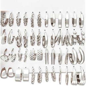 16-24 Pairs Gold Silver Black Earring Set for Women, Chunky Earring Multipack Punk Trendy Big Small Stud Hoop Earring Lightweight Twisted Pearl Ear Pack For Daily Birthday Party Gift(Silver)