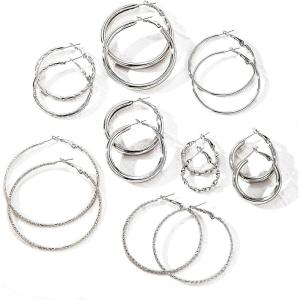 16-24 Pairs Gold Silver Black Earring Set for Women, Chunky Earring Multipack Punk Trendy Big Small Stud Hoop Earring Lightweight Twisted Pearl Ear Pack For Daily Birthday Party Gift(Silver-C)