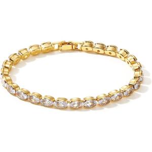 17IF 5 Pcs Gold Chain Ankle Bracelets Long For Women 14k Gold Plated Cubic Zirconia Tennis Bracelet Trendy Half Diamond Link Stackable Adjustable Bracelet(6.69″Diamond)