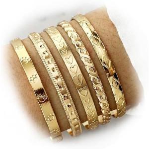 17IF Gold Bangle Bracelet For Women 14k Plated Multi Layer Cuff Bracelets Set Trendy Boho Textured Indian Punk Chunky Cable Smooth Bangles Elegance Stack Minimalist Jewelry Gift(Foot)