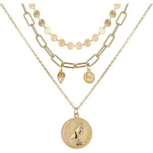 17IF Layered Necklace Punk Chunky Gold Long Chain Pearl Necklace, Angel Choker Pendant Necklace Butterfly Necklace for Women Man (W-3Mary)