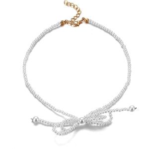 17IF Pearl Necklace for Women Pretty Choker Chain for Girl 13.2inch and 2inch Adjustable Chain (P-Bow)