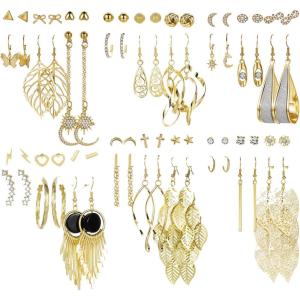 36 Pairs 17IF Earrings Packs for Women Trendy Boho Earrings Set Shiny Diamond Acrylic Long Leaf Hoop Drop Dangle Stud Earring Jewelry Set