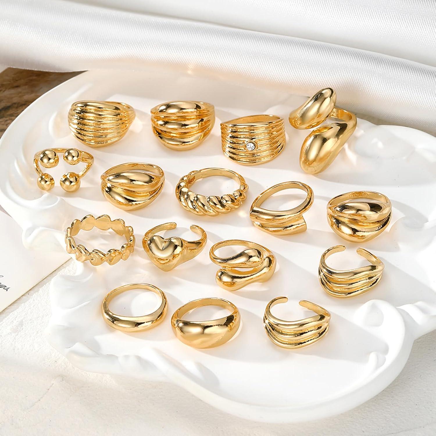 image16 Pcs Chunky Gold Rings Set for Women Classic Thick Adjustable Rings Stackable Midi Finger Womens Stack Ring Pack for Jewelry GiftsAA