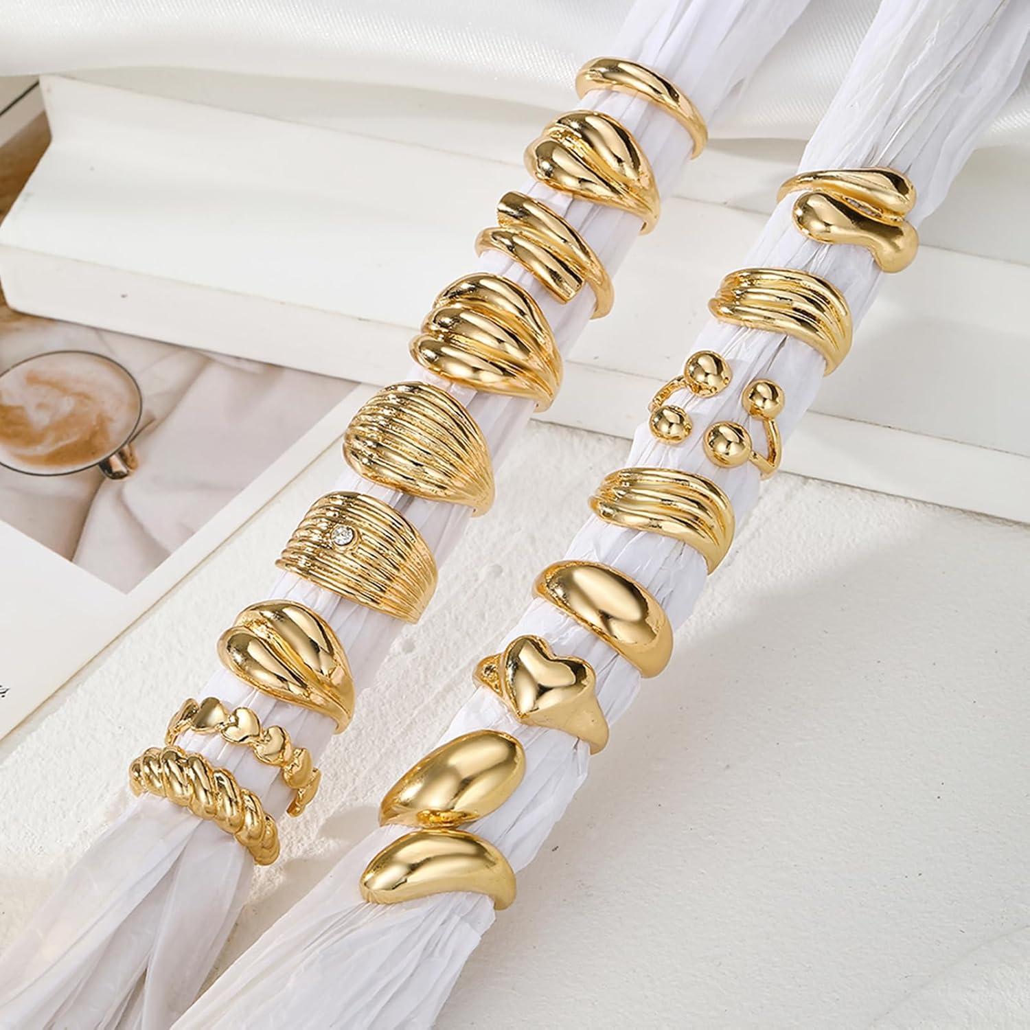 image16 Pcs Chunky Gold Rings Set for Women Classic Thick Adjustable Rings Stackable Midi Finger Womens Stack Ring Pack for Jewelry GiftsAA