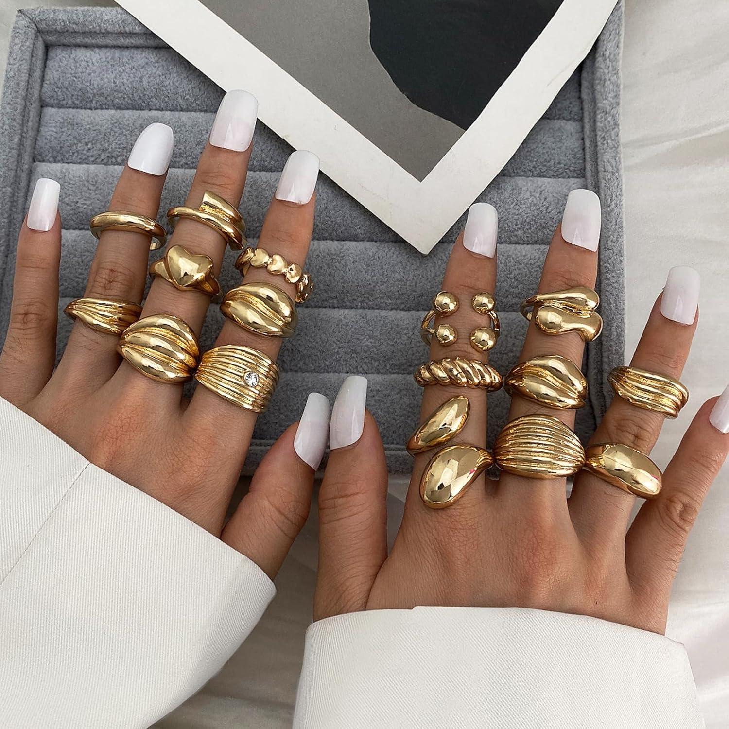 image16 Pcs Chunky Gold Rings Set for Women Classic Thick Adjustable Rings Stackable Midi Finger Womens Stack Ring Pack for Jewelry GiftsAA