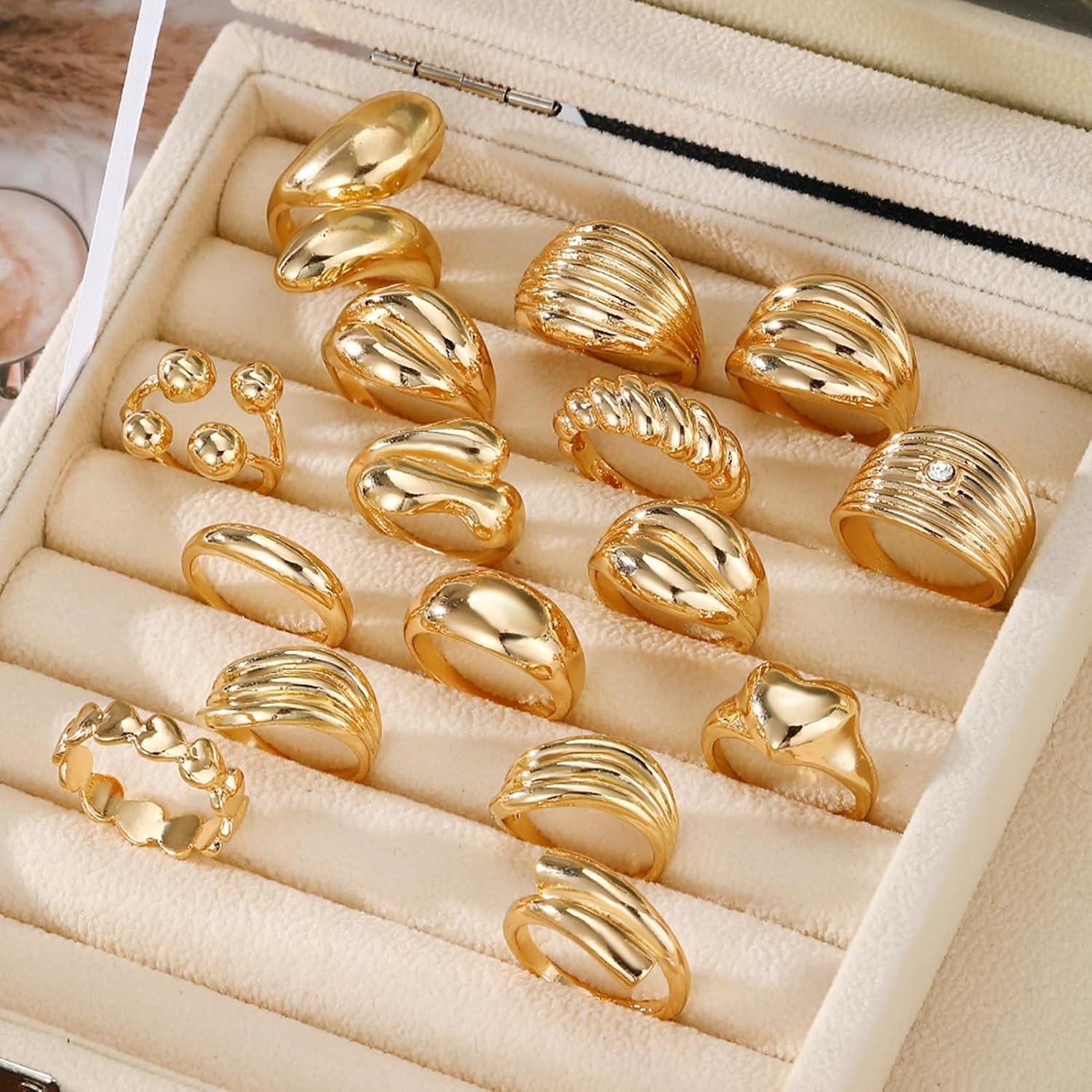 image16 Pcs Chunky Gold Rings Set for Women Classic Thick Adjustable Rings Stackable Midi Finger Womens Stack Ring Pack for Jewelry GiftsAA