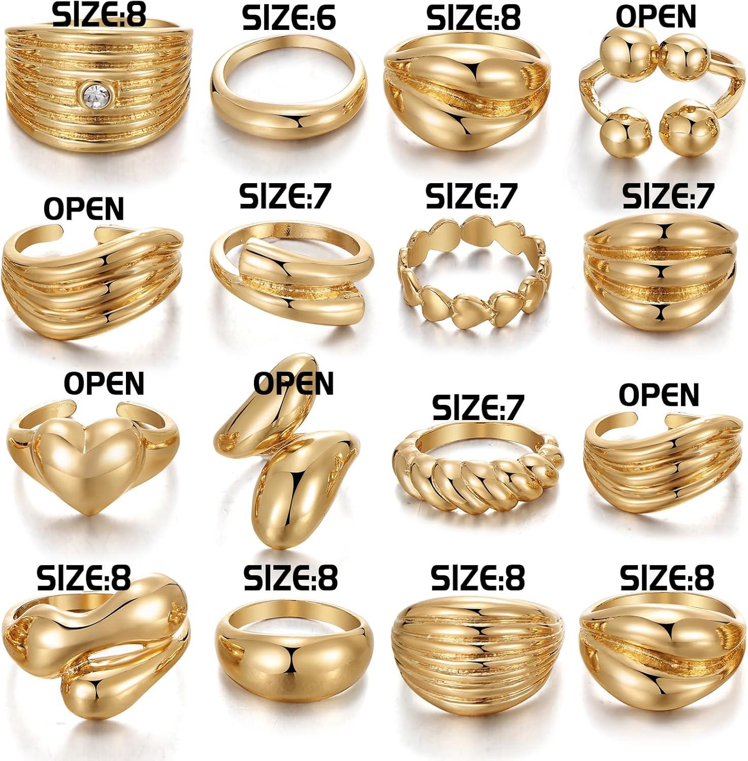 image16 Pcs Chunky Gold Rings Set for Women Classic Thick Adjustable Rings Stackable Midi Finger Womens Stack Ring Pack for Jewelry GiftsAA