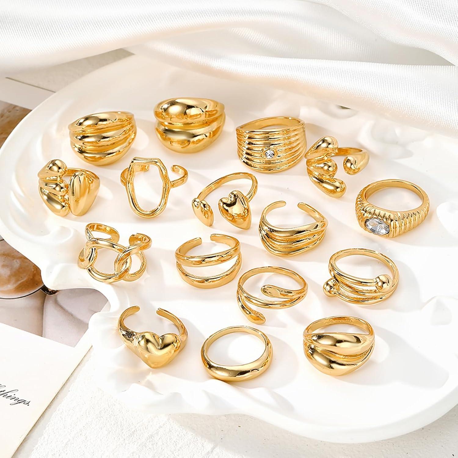 image16 Pcs Chunky Gold Rings Set for Women Classic Thick Adjustable Rings Stackable Midi Finger Womens Stack Ring Pack for Jewelry GiftsBB