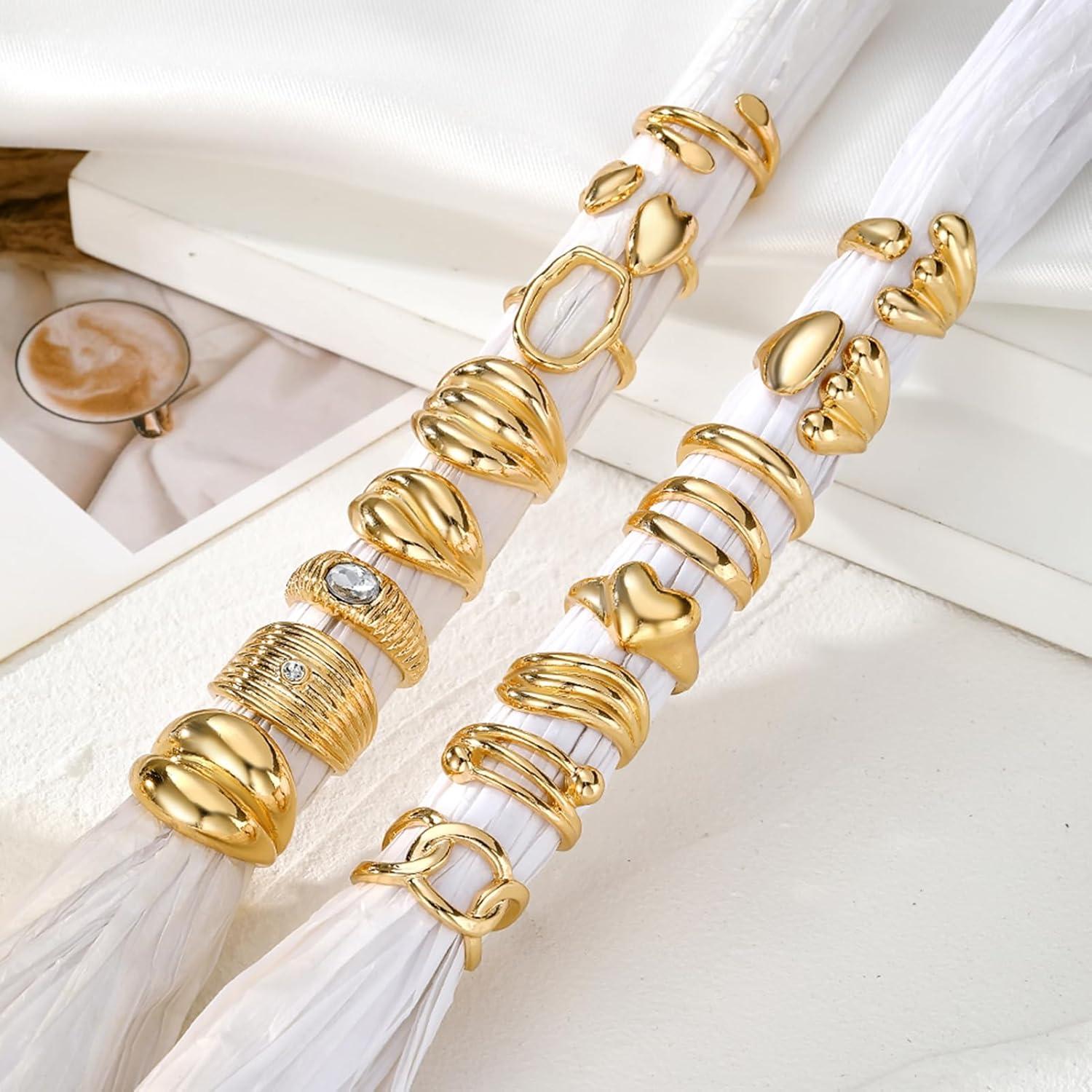 image16 Pcs Chunky Gold Rings Set for Women Classic Thick Adjustable Rings Stackable Midi Finger Womens Stack Ring Pack for Jewelry GiftsBB