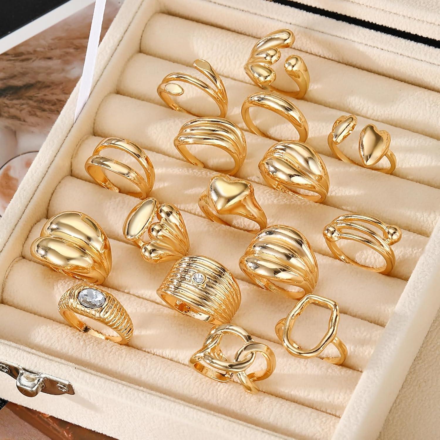 image16 Pcs Chunky Gold Rings Set for Women Classic Thick Adjustable Rings Stackable Midi Finger Womens Stack Ring Pack for Jewelry GiftsBB