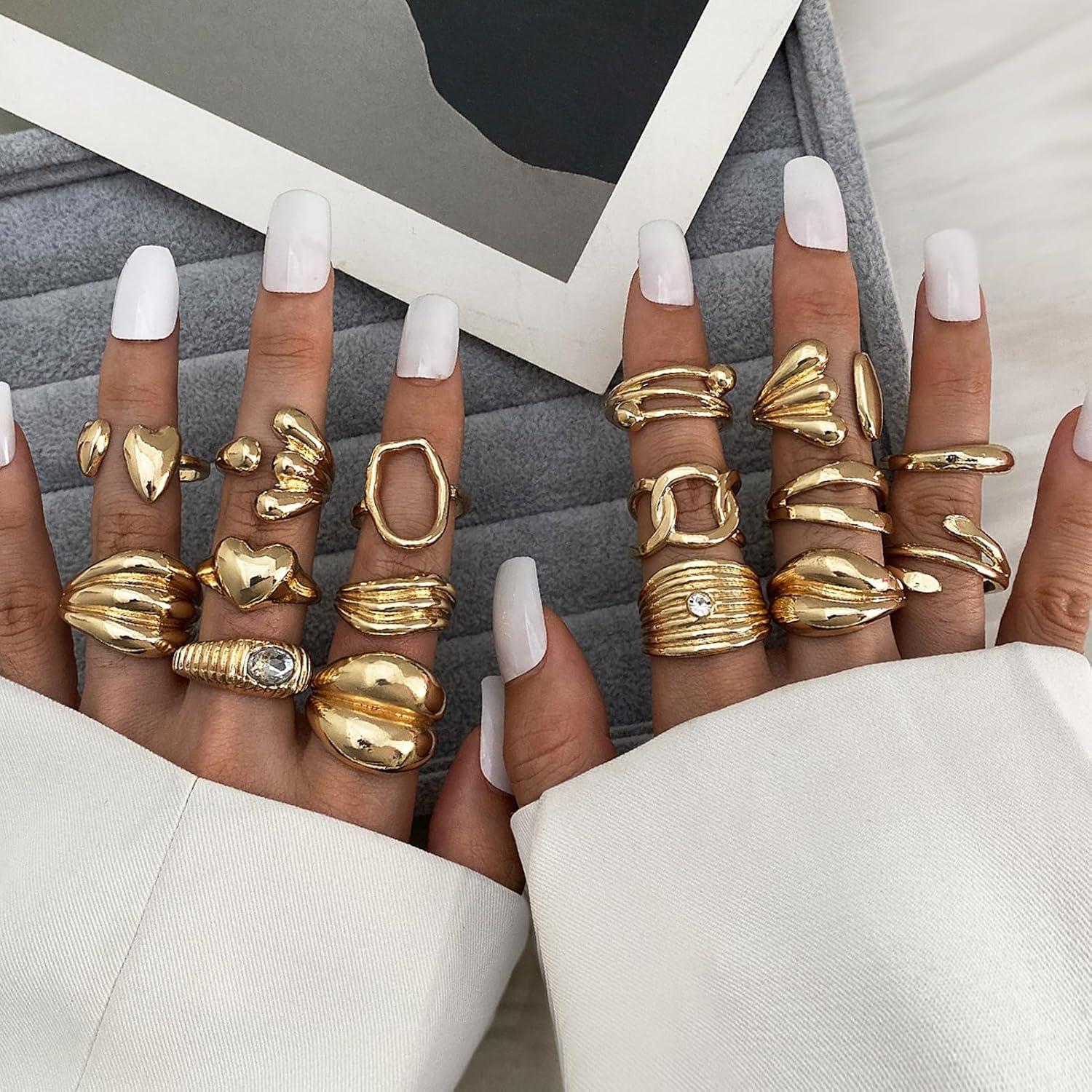 image16 Pcs Chunky Gold Rings Set for Women Classic Thick Adjustable Rings Stackable Midi Finger Womens Stack Ring Pack for Jewelry GiftsBB