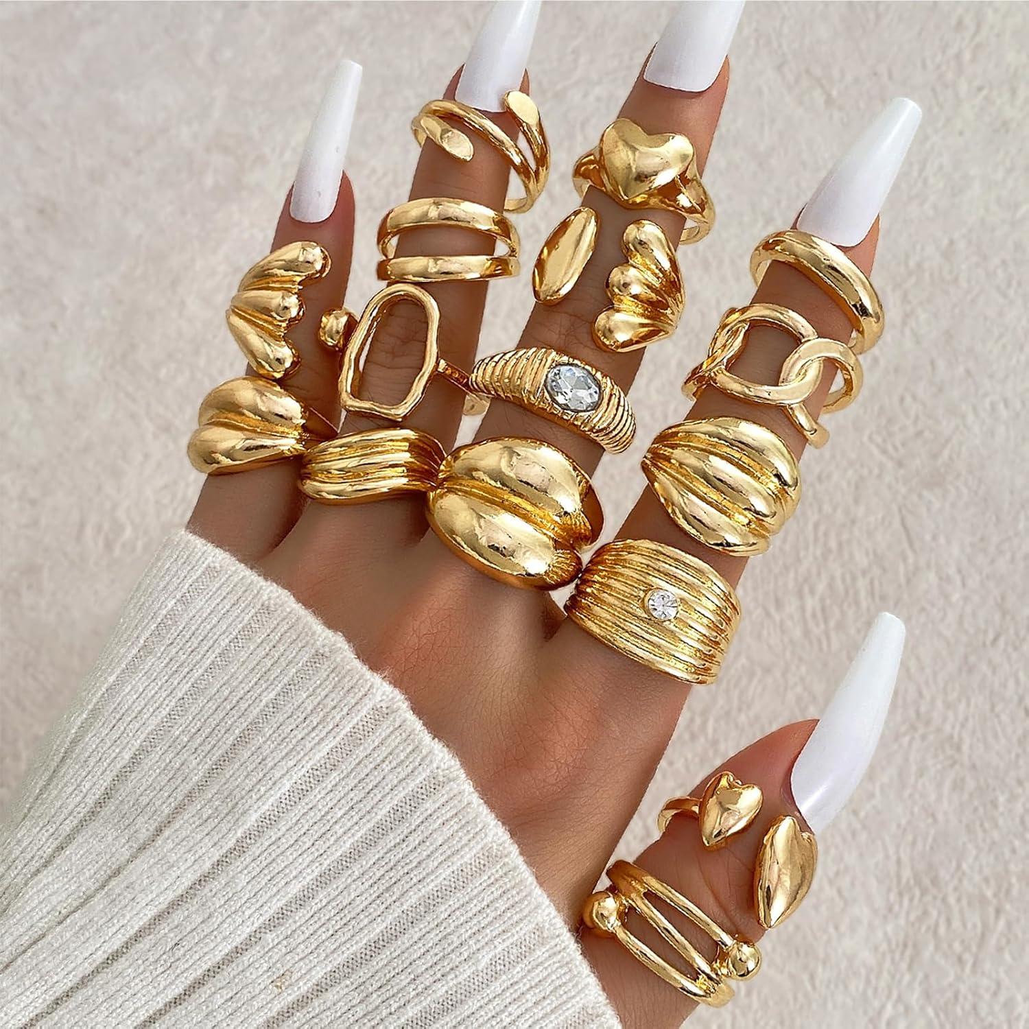 image16 Pcs Chunky Gold Rings Set for Women Classic Thick Adjustable Rings Stackable Midi Finger Womens Stack Ring Pack for Jewelry GiftsBB