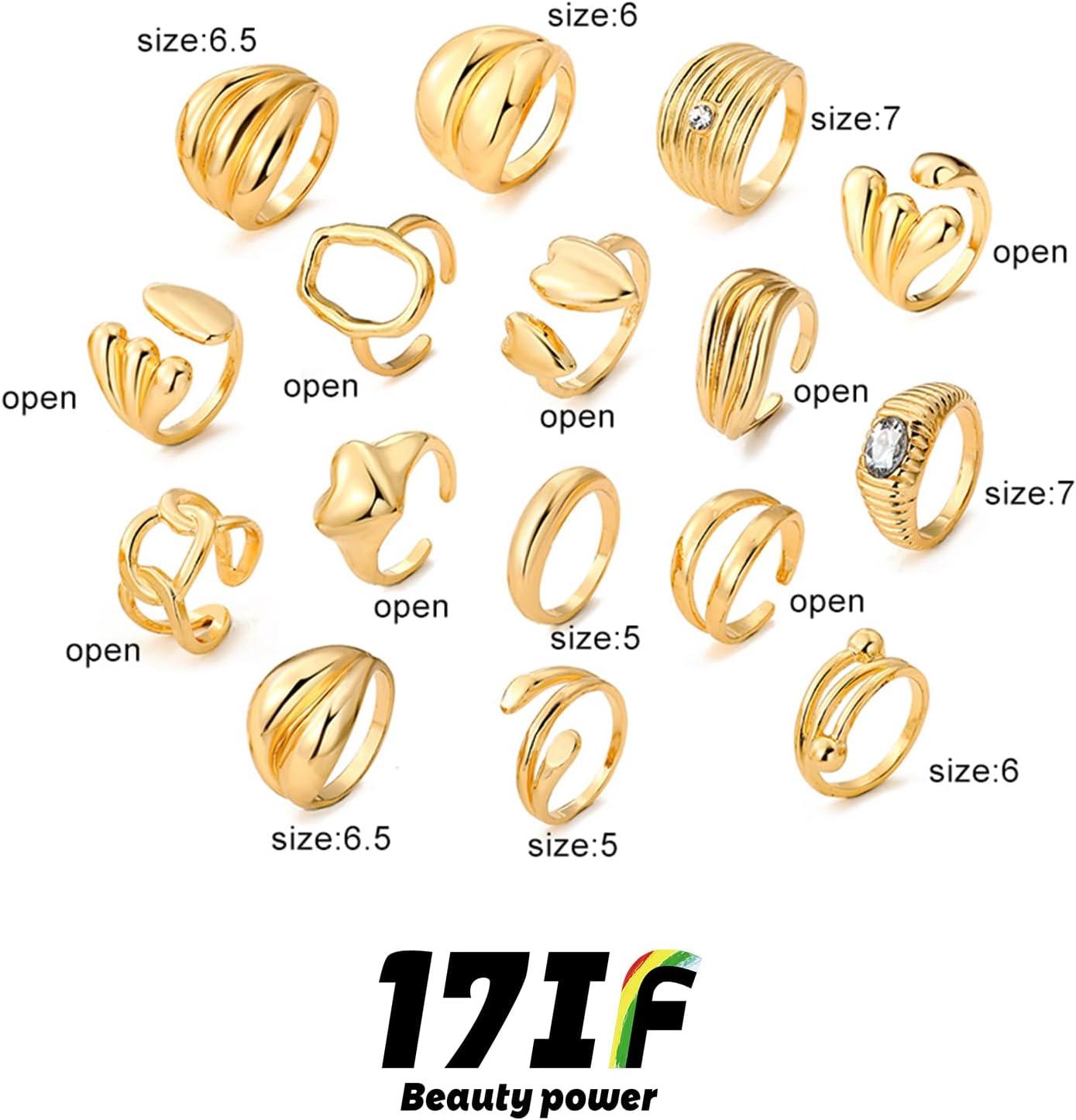 image16 Pcs Chunky Gold Rings Set for Women Classic Thick Adjustable Rings Stackable Midi Finger Womens Stack Ring Pack for Jewelry GiftsBB