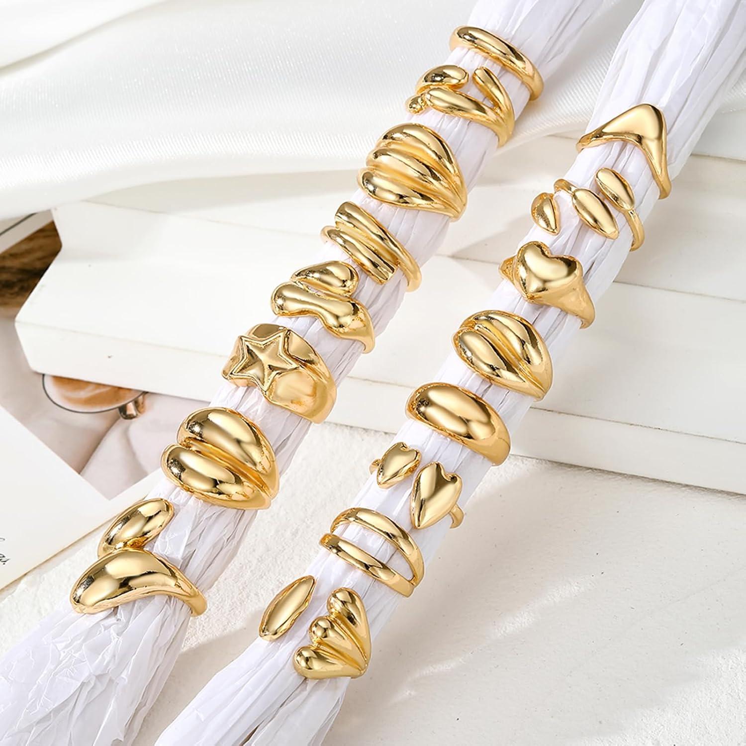 image16 Pcs Chunky Gold Rings Set for Women Classic Thick Adjustable Rings Stackable Midi Finger Womens Stack Ring Pack for Jewelry GiftsCC