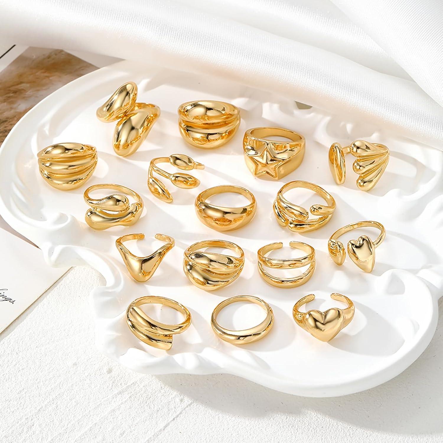 image16 Pcs Chunky Gold Rings Set for Women Classic Thick Adjustable Rings Stackable Midi Finger Womens Stack Ring Pack for Jewelry GiftsCC