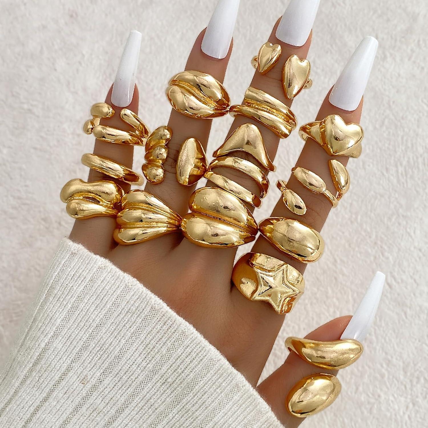 image16 Pcs Chunky Gold Rings Set for Women Classic Thick Adjustable Rings Stackable Midi Finger Womens Stack Ring Pack for Jewelry GiftsCC