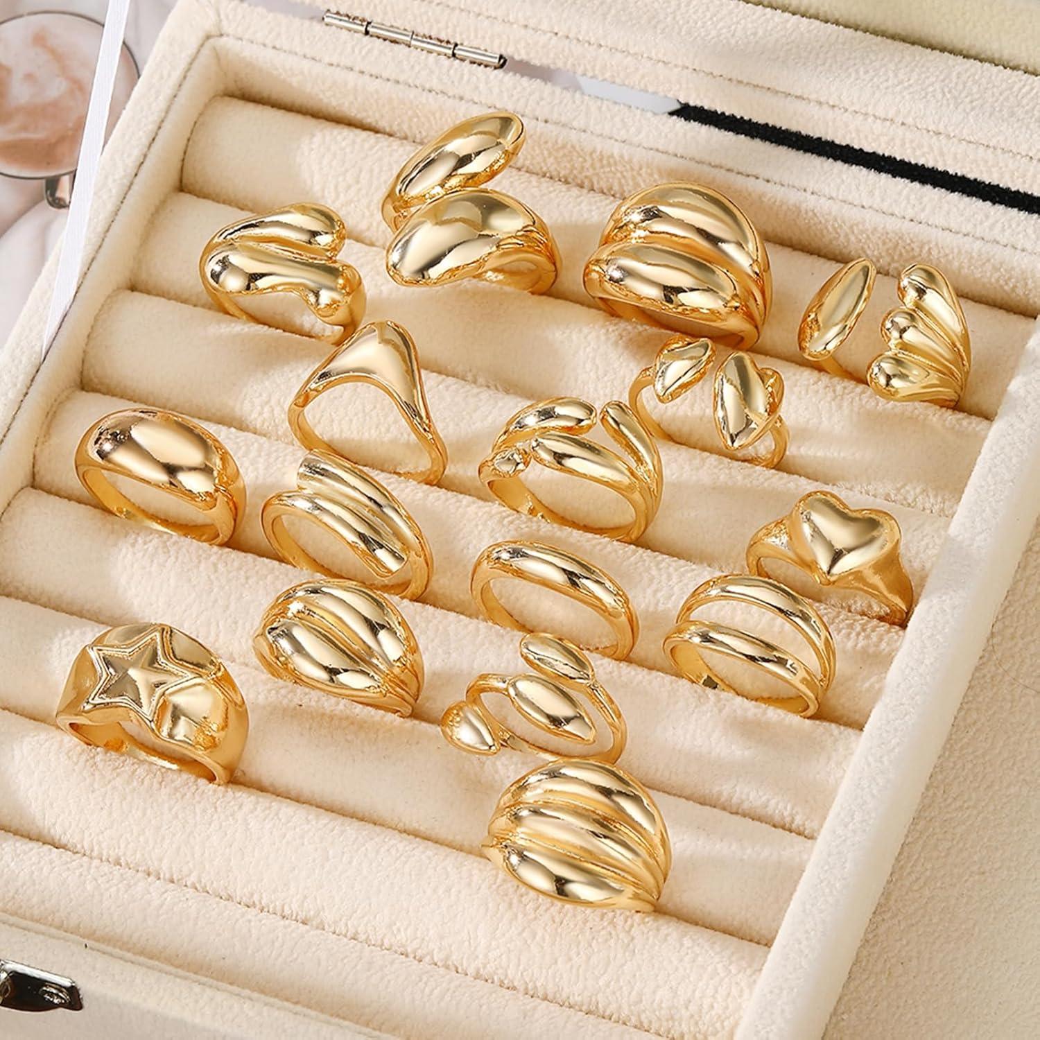 image16 Pcs Chunky Gold Rings Set for Women Classic Thick Adjustable Rings Stackable Midi Finger Womens Stack Ring Pack for Jewelry GiftsCC