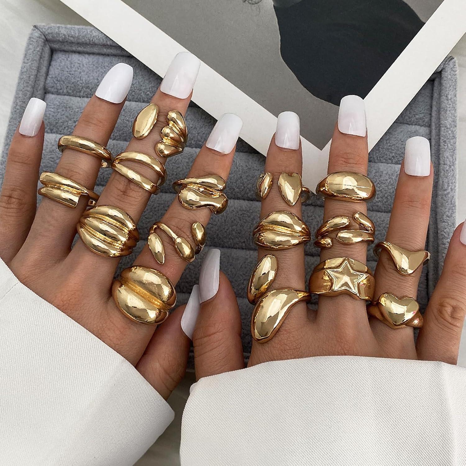 image16 Pcs Chunky Gold Rings Set for Women Classic Thick Adjustable Rings Stackable Midi Finger Womens Stack Ring Pack for Jewelry GiftsCC
